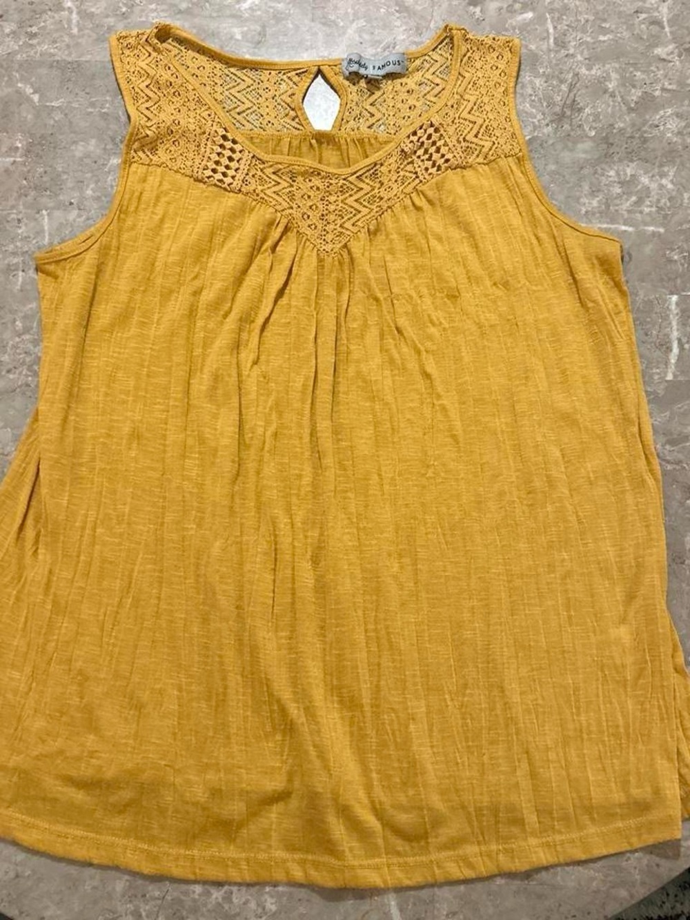 Absolutely Famous Mustard Crochet Yoke Sleeveless Camisole